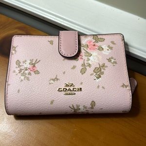 Coach Leather European Wallet Pink Cherry Blossom with Beige Leather Interior